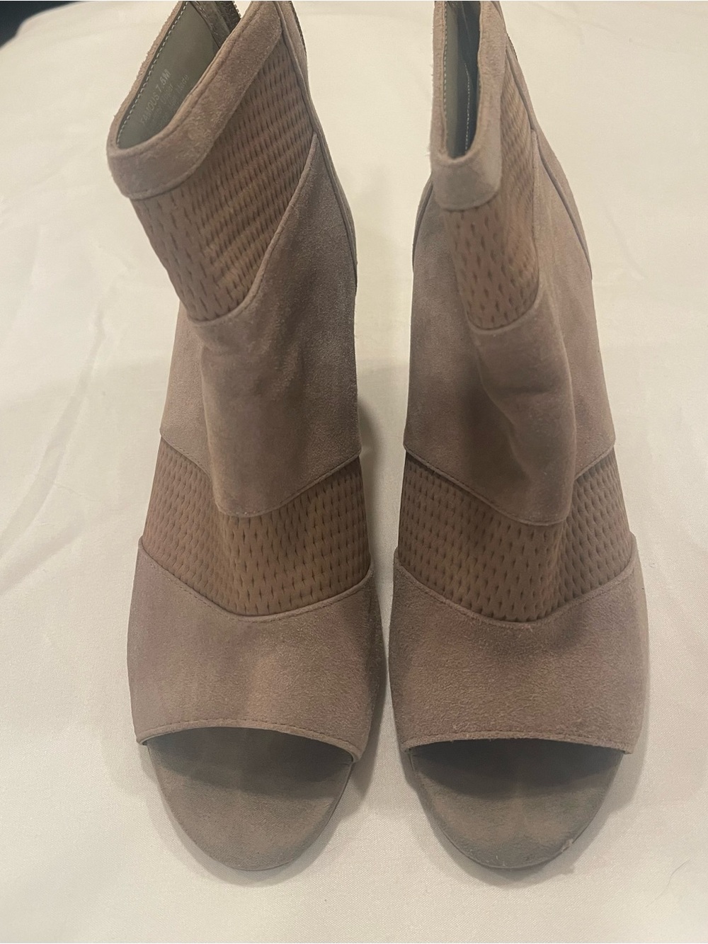 Reba Taupe Suede Peep-Toe Mules